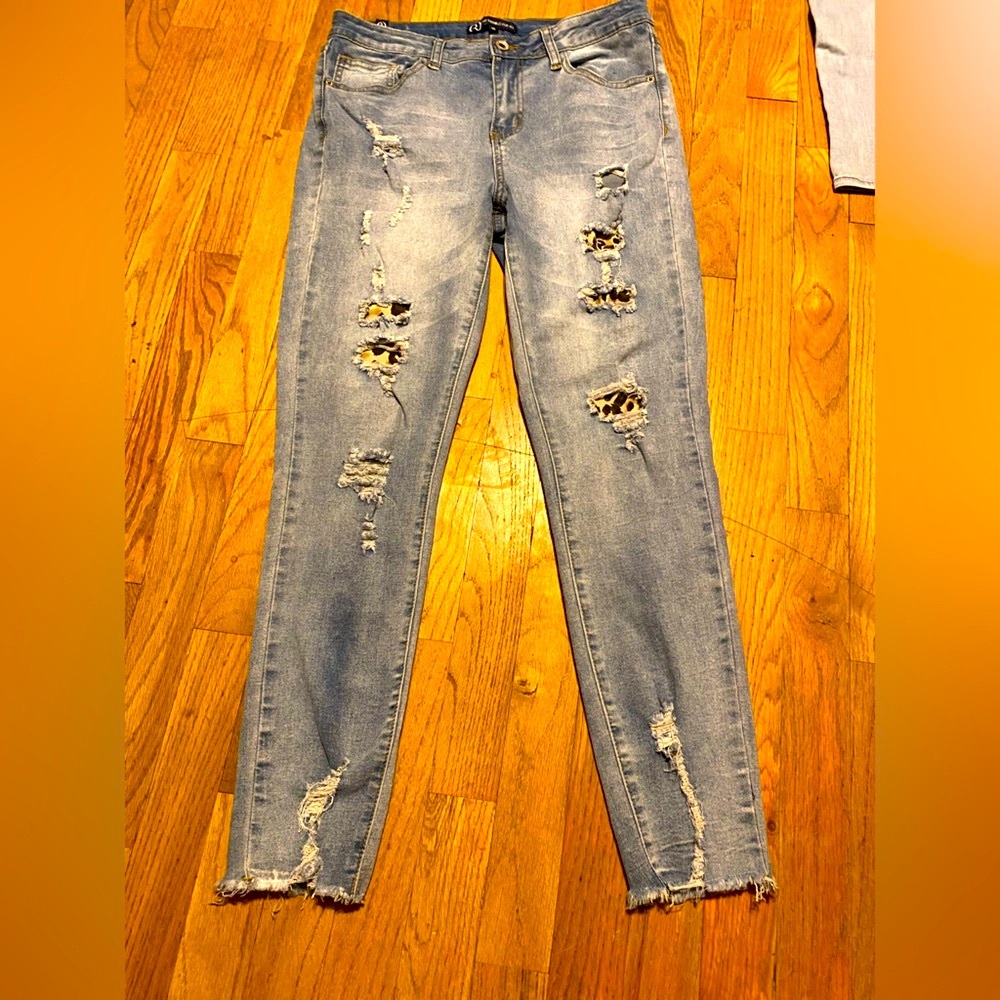 One Republic For All,distressed/Leopard patch style skinny jeans EUC,Great Brand